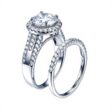 JQueen 3.45ct 925 Sterling Silver ring set vintage ring Round White Topaz jewelry Wedding Rings For Women s925 silver