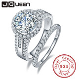 JQueen 3.45ct 925 Sterling Silver ring set vintage ring Round White Topaz jewelry Wedding Rings For Women s925 silver