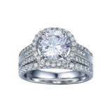 JQueen 3.45ct 925 Sterling Silver ring set vintage ring Round White Topaz  jewelry Wedding Rings For Women s925 silver JQueen 3.45ct 925 Sterling Silver ring set vintage ring Round White Topaz  jewelry Wedding Rings For Women s925 silver