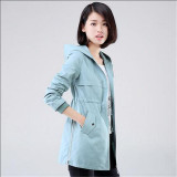 JQNZHNL Spring Large size Women Jacket 2017 New Fashion Slim Was thin Pure color Hooded Coat Loose Casual Women's Jacket AS202
