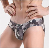 JQK336 Men's Sexy Briefs Shorts Leather Zipper Camouflage Underwear Slim Fit Briefs