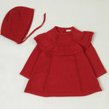 JOYHOPY Quality Knitted Girls Long Sleeve Dress 2017 Winter Autumn White Red Baby Girl Princess Dress with Hats