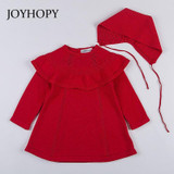 JOYHOPY Quality Knitted Girls Long Sleeve Dress 2017 Winter Autumn White Red Baby Girl Princess Dress with Hats