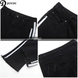 JOYDU Side Striped Jeans For Women Washed Blue High Waist Street Ankle Length Denim Freddy Boyfriend Edging Jeans Ripped Female