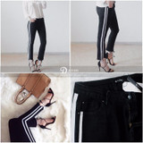 JOYDU Side Striped Jeans For Women Washed Blue High Waist Street Ankle Length Denim Freddy Boyfriend Edging Jeans Ripped Female
