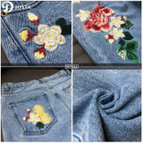 JOYDU Flora Embroidery Jeans For Women Mid Waist Streetwear Denim Trousers Freddy Pants Boyfriend Straight Jeans Ripped Female