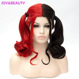 JOY&amp;BEAUTY Hair Harleen Quinzel Harley Quinn Cosplay Wig 45cm Short Red Black Mixed Synthetic Hair Wig