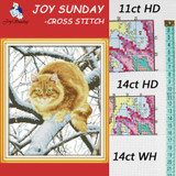 JOY SUNDAY,Needlework,DIY DMC Cross stitch,Sets For Embroidery kit The fat cat on the tree home decoration Counted Cross-Stitch