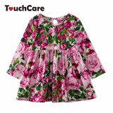 New Baby Girl Floral Dresses Kids Long Sleeve Rose Flower Printed Princess Wedding Party Dress Children Pleated Clothes Costume