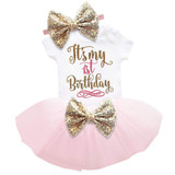 New Baby Girl Clothing Summer Sequin Bow Tutu Newborn Dress (Tops+Headband+Dress) 3pcs Clothes Bebe First Birthday Elsa Costumes