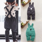 New Baby Boy Girls Bib Pants Overalls Bear Print Harem Pants Long Trousers 0-3 Years