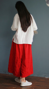 New autumn women cotton linen jacquard loose Ankle-length trousers pants Elastic waist casual wide leg pants
