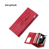New 3D Crocodile Grain Women Long Wallets Genuine Leather Embossed Design Draw-out Type Female Wallet Clutch Purses Carteira
