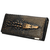 New 3D Crocodile Grain Women Long Wallets Genuine Leather Embossed Design Draw-out Type Female Wallet Clutch Purses Carteira