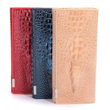 New 3D Crocodile Grain Women Long Wallets Genuine Leather Embossed Design Draw-out Type Female Wallet Clutch Purses Carteira