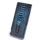 New 3D Crocodile Grain Women Long Wallets Genuine Leather Embossed Design Draw-out Type Female Wallet Clutch Purses Carteira