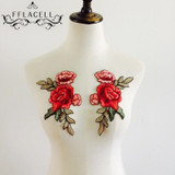New 2pcs/Set Rose Applique Embroidery Flower Patches For Clothing Appliques Flores Bordadas Atacado Sewing Flower Patches