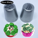 New 2pcs Christmas Tree Russian Leaf Stainless Steel Tip Russian Icing Piping Nozzles Pastry Decorating Tips Cake Tools Cupcake