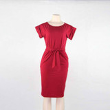 New 2018 Women's dress Summer short sleeves o neck elegant bow ties casual office lady work runway dresses tunic WS5815k