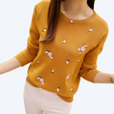 New 2018 Women Sweaters Autumn Winter Long Sleeve Embroidery Ladies Pullover High Elastic Tricot Jumper Solid Warm Tops