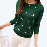 New 2018 Women Sweaters Autumn Winter Long Sleeve Embroidery Ladies Pullover High Elastic Tricot Jumper Solid Warm Tops