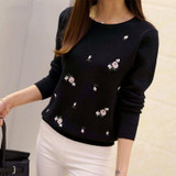 New 2018 Women Sweaters Autumn Winter Long Sleeve Embroidery Ladies Pullover High Elastic Tricot Jumper Solid Warm Tops