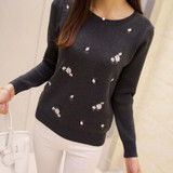 New 2018 Women Sweaters Autumn Winter Long Sleeve Embroidery Ladies Pullover High Elastic Tricot Jumper Solid Warm Tops