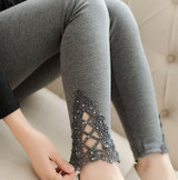 CUHAKCI Women Cotton Clothing Knitted Legin High Elastic Leggings Hollow Out Lace Diamond Legging Section Spring Autumn Trousers