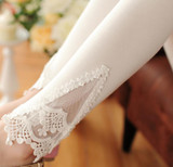 CUHAKCI Women Cotton Clothing Knitted Legin High Elastic Leggings Hollow Out Lace Diamond Legging Section Spring Autumn Trousers