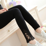 CUHAKCI Women Cotton Clothing Knitted Legin High Elastic Leggings Hollow Out Lace Diamond Legging Section Spring Autumn Trousers