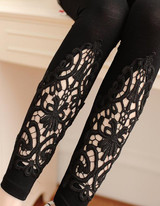 CUHAKCI Women Cotton Clothing Knitted Legin High Elastic Leggings Hollow Out Lace Diamond Legging Section Spring Autumn Trousers