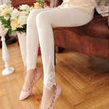 CUHAKCI Women Cotton Clothing Knitted Legin High Elastic Leggings Hollow Out Lace Diamond Legging Section Spring Autumn Trousers
