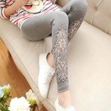 CUHAKCI Women Cotton Clothing Knitted Legin High Elastic Leggings Hollow Out Lace Diamond Legging Section Spring Autumn Trousers