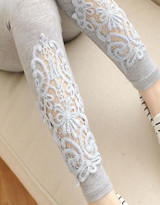 CUHAKCI Women Cotton Clothing Knitted Legin High Elastic Leggings Hollow Out Lace Diamond Legging Section Spring Autumn Trousers