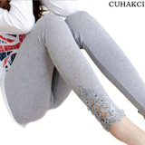 CUHAKCI Women Cotton Clothing Knitted Legin High Elastic Leggings Hollow Out Lace Diamond Legging Section Spring Autumn Trousers