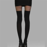 CUHAKCI Knee High Women Floral Tights Sexy Nylon Thin Contrast Color Big Bow Sling False Hose Splicing Tights
