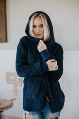 Cuddled Up + Cozy Fuzzy Jacket - Navy
