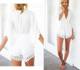 Cssayavi 2017 Summer Sexy Lace jumpsuit romper Women deep v neck overalls Casual hollow out spaghetti strap beach playsuit