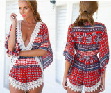 Cssayavi 2017 Summer Sexy Lace jumpsuit romper Women deep v neck overalls Casual hollow out spaghetti strap beach playsuit