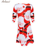 Christmas Dress For Gril New Children Baby Red Santa Claus Long Sleeves T-shirt Swing Party Dress Kids Vestido Infantil H20