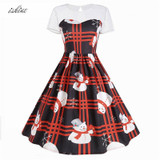 Christmas Carriage Printed Vintage Dress Women 2017 Snowman Printed Christmas Party Dress Fashion Christmas Elk Dress Vestidos