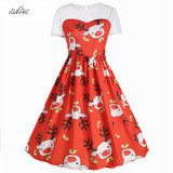 Christmas Carriage Printed Vintage Dress Women 2017 Snowman Printed Christmas Party Dress Fashion Christmas Elk Dress Vestidos