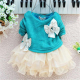 Christmas Baby Girls Dress Knit Crochet Sweater Tops Lace Bowknot Dresses Kids Long Sleeve Dress For Girls 2017 Vestido Infantil