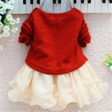 Christmas Baby Girls Dress Knit Crochet Sweater Tops Lace Bowknot Dresses Kids Long Sleeve Dress For Girls 2017 Vestido Infantil