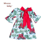 Christmas Baby Girl Dress Winter Car Printed NewbornDress for Girls Bow Shoulderless Vestido Infantil 1 Year Birthday PartyDress