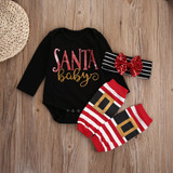 Christmas Baby Boys Girls Romper Jumpsuit + Pants Clothes Outfits 3 Sets Xmas baby rompers set newborn baby clothes 2016 New