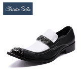 Christia Bella Men's Flats Fashion Brand Designer Dress Shoes Black and White Chain Casual Shoes for Men Wedding and Party Shoes