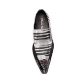 Christia Bella Fashion Metal Iron Poined Toe Mens Dress Shoes Zebra Print Genuine Leather Men Shoes Italian Business Oxford Shoe