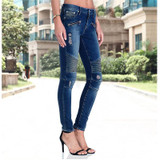 ChoosyVirgo Ladies Hole Skinny Trousers Jeans Motorcycle Biker Elastic Middle Waisted Patchwork Women Jeans