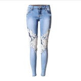 ChoosyVirgo hollow out  lace  ladies  jeans  Female Slim denim pants jeans mujer Elasticity low waist Pencil Pants Holes  Jeans